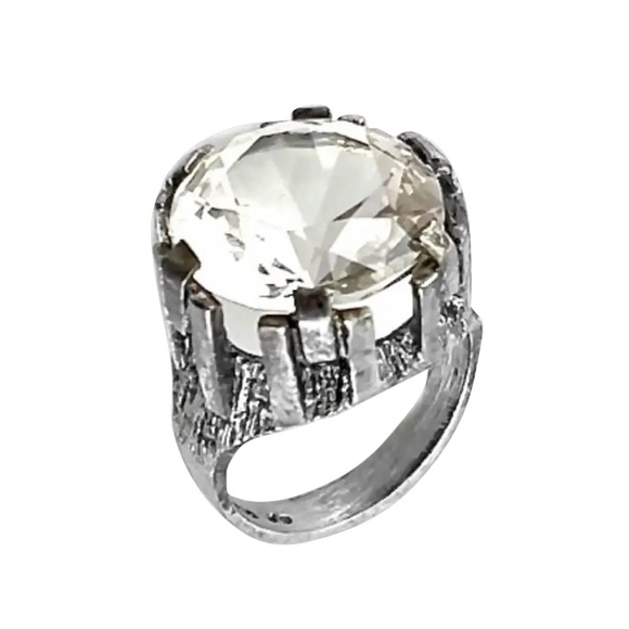 WOW! 1970’s Orneus Guldsmeds Sweden Handmade Sterling Silver Rock Crystal Ring 7 - Picture 4 of 11